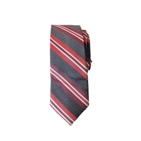 Express MultiStrip Silk Necktie Red White Gray Valentines Day - Picture 1 of 6